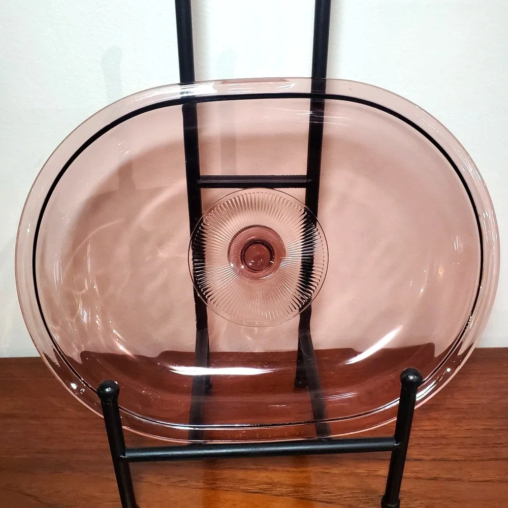 Vintage Pyrex V-34-C Cranberry Glass Lid Replacement Oval 4 Qt Visions Cookware